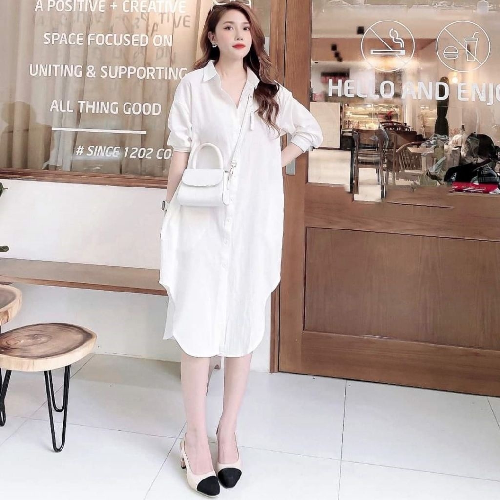 Váy bầu- đầm bầu sơ mi thiết kế xuông a chất siêu đẹp mặc bầu và sau sinh