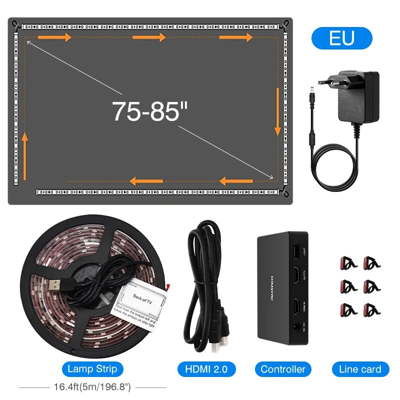 COMSYNC Immersion TV LED Backlights Kit & HDMI 2.0 Sync Box, RGBIC Wi-Fi TV  Light Strip for 55-65 inch TVs PC, Works with Alexa & Google Assistant