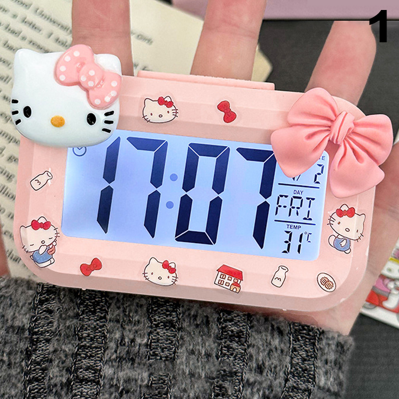 Sanrio Hello Kitty Alarm Clock Cartoon Mini Kitty Cat Noctilucent Alarms Clocks GJCUTE. 