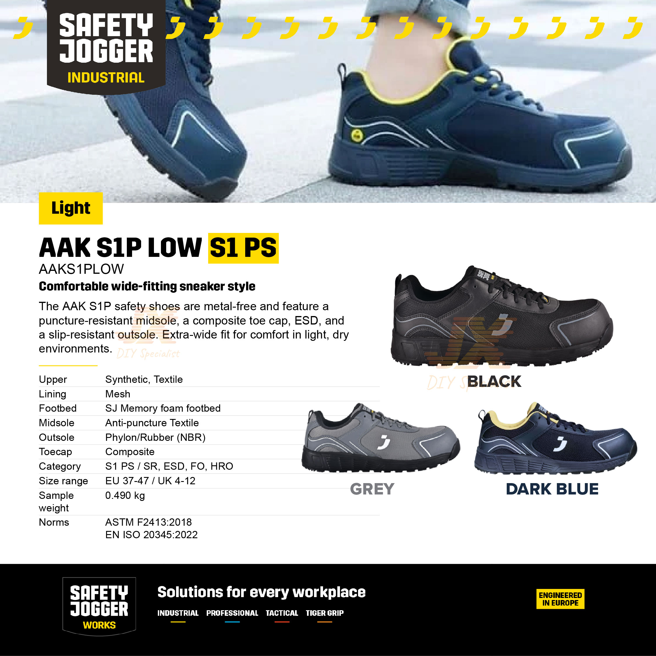 SAFETY JOGGER AAK S1P Low ESD Safety Shoes Composite Toecap