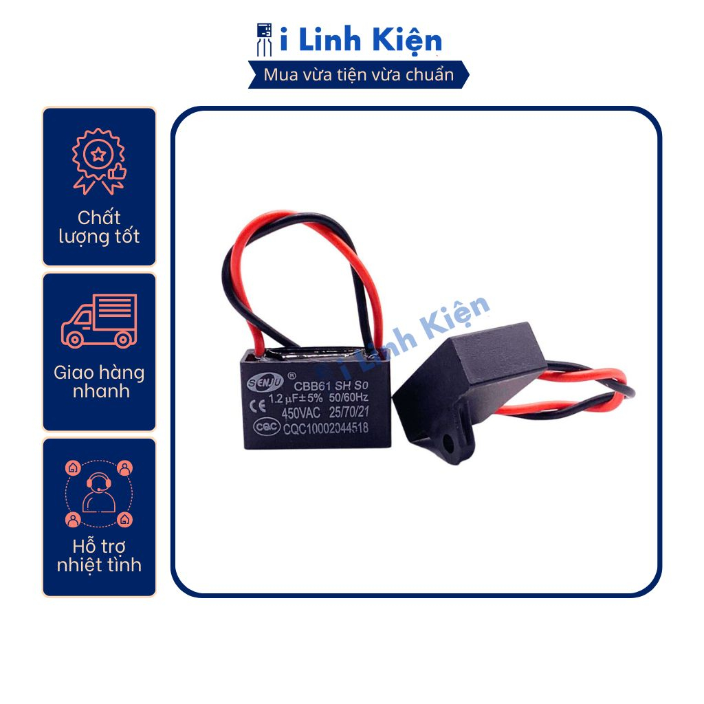 Tụ quạt 1.2uF dây CBB61 loại tốt
