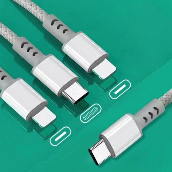 Cáp sạc nhanh 3 đầu ( Type-C to L+ L + C ) công suất 12w