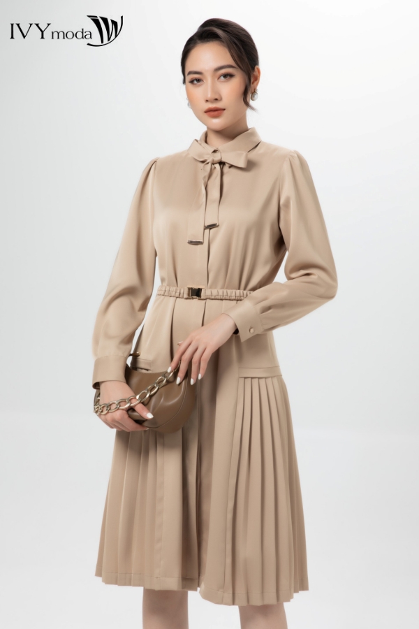 Đầm sơ mi phối (không kèm đai) IVY moda MS 48B9090