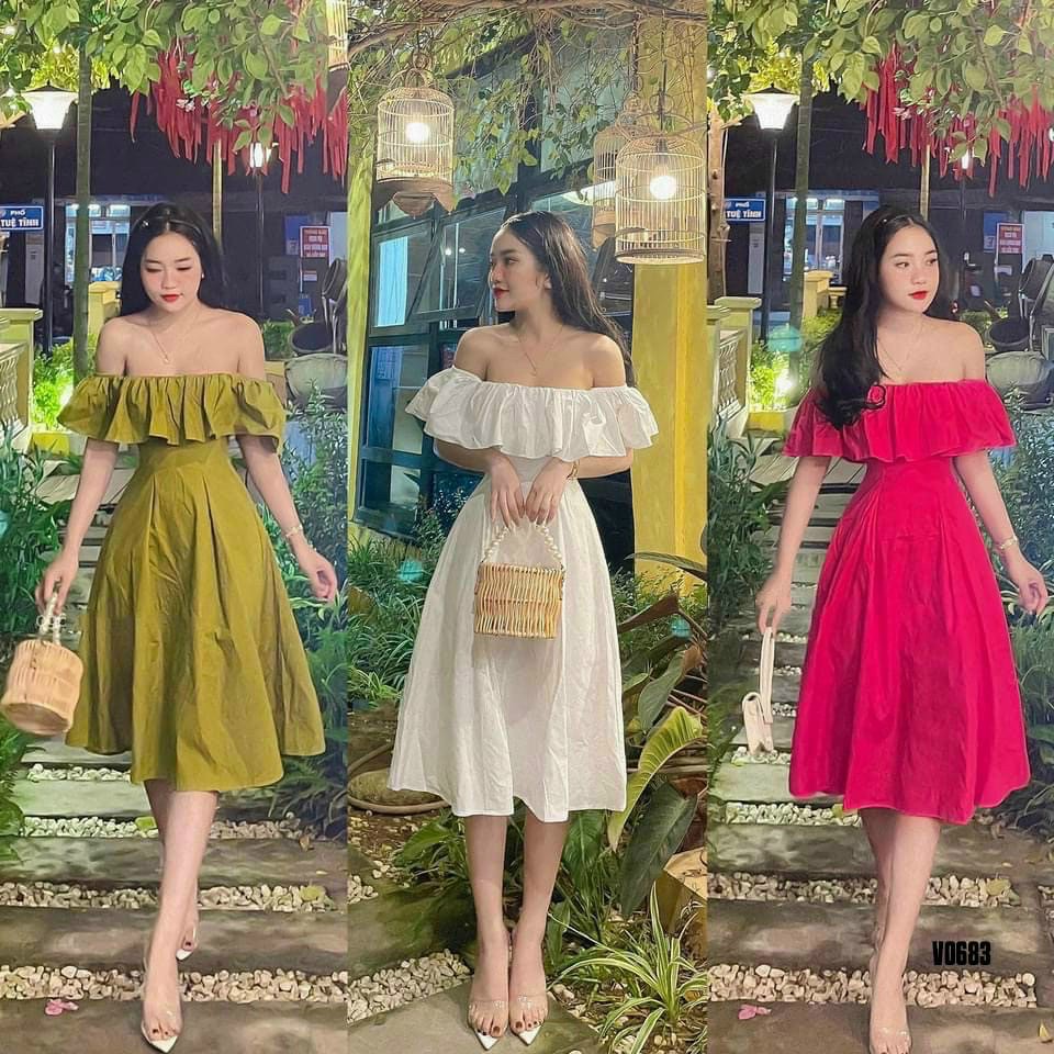ĐẦM LỤA XÒE TIỂU THƯ  BẸT VAI CÓ MÚT, THỜI TRANG TRẺ