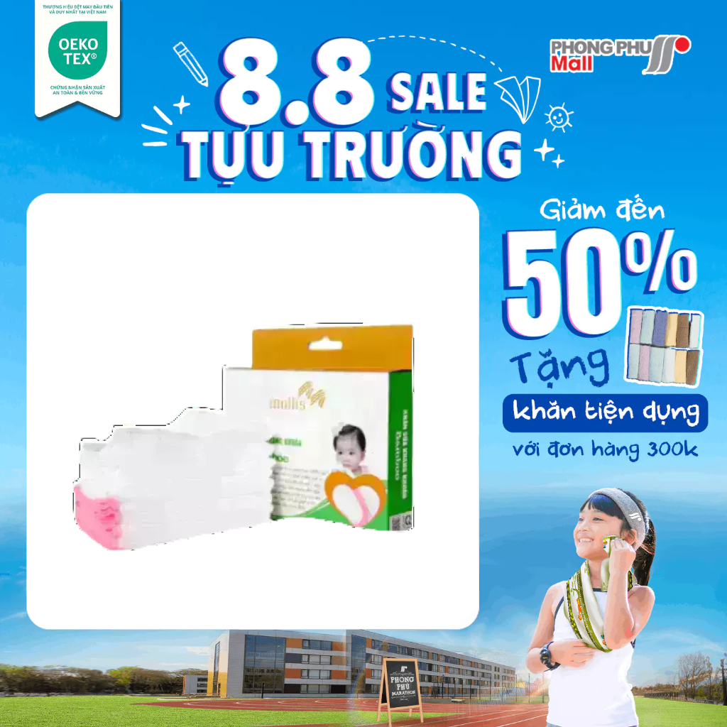 Bộ 10 Khăn Tay Sữa Mollis P940 25x25cm
