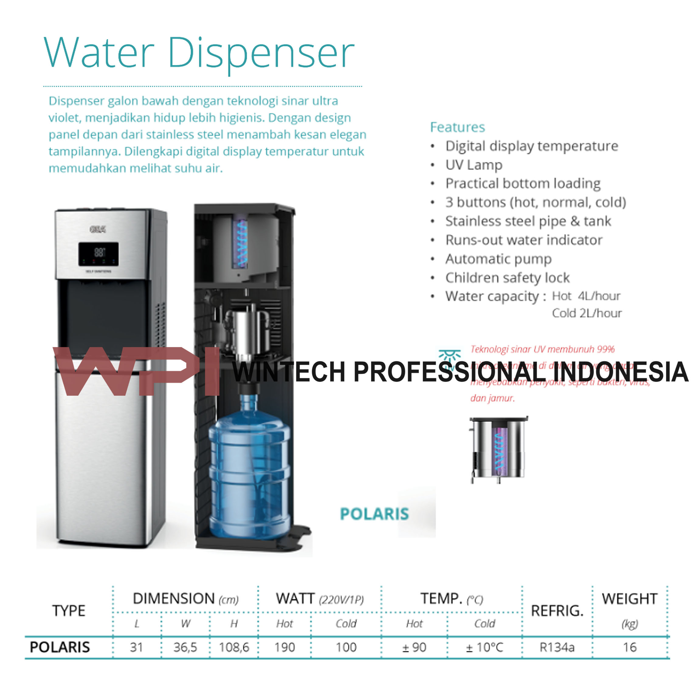 Gea POLARIS Water Dispenser With Uv Lamp & Digital Display Dispenser