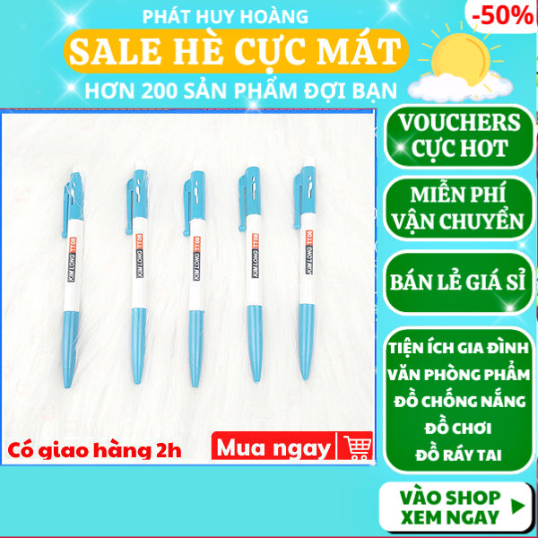 Combo 10 cây bút Kim Long TT08 giá rẻ và chất lượng, bút bi xanh viết chữ đẹp cao cấp, bút văn phòng đơn giản thanh lịch, bút mực trơn viết nhanh đẹp mực xanh, bút bi ngòi bấm thiên long 08, đồ dùng học tập, Phát Huy Hoàng
