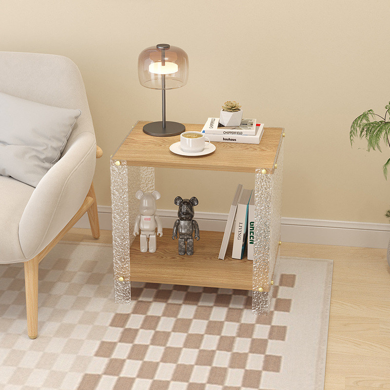 Acrylic parallel coffee table, modern minimalist living room, square side table, small household practical shelves