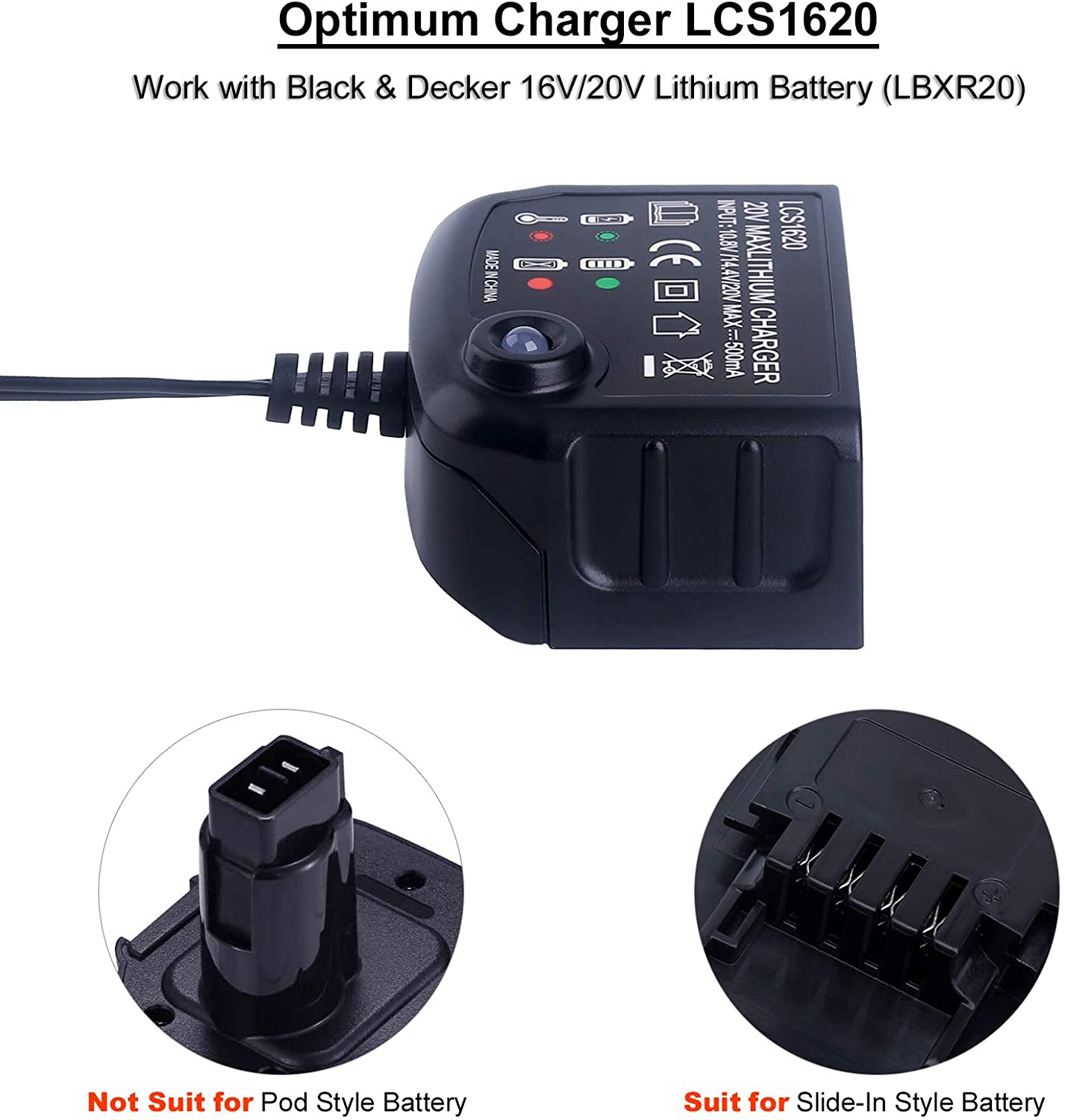 Lithium Battery Charger For Black&Decker Li-ion 10.8V 14.4V 20V Serise  LBXR20 LB20 LBX20 LBX4020 Electric Drill Screwdriver Tool