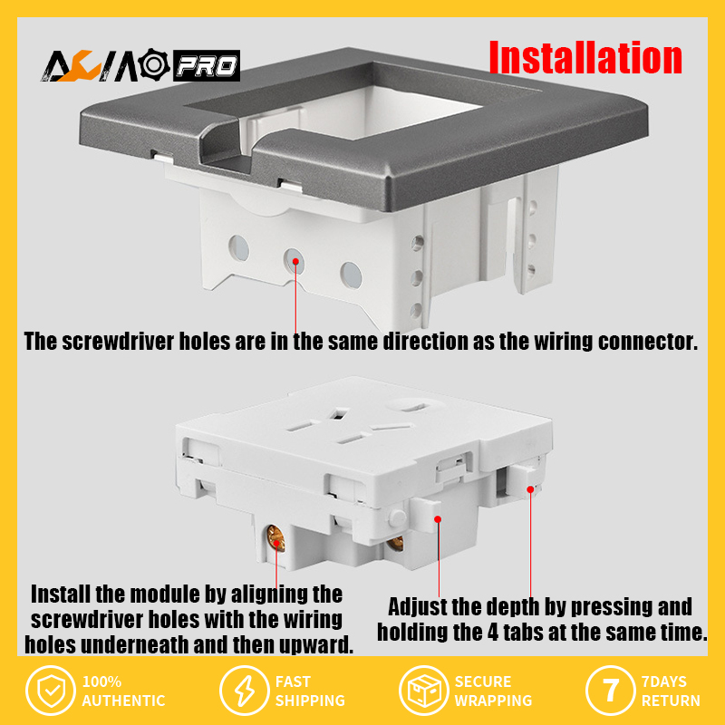 Aumopro 1PC 86 loại tường ẩn Ổ cắm ổ cắm phổ thông ổ cắm nhúng 10A/16A ổ cắm tường Bảng điều khiển Ổ cắm điện với bìa-không thấm nước Splashproof điều chỉnh độ sâu