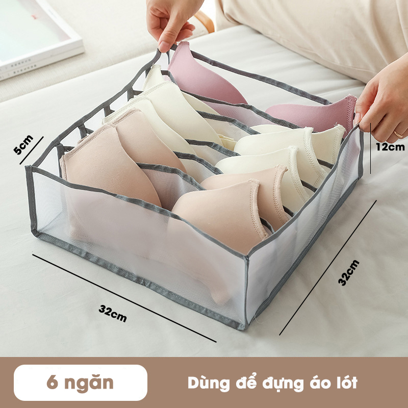 Hộp Vải Lưới Đựng Đồ Lót, Tất Vớ Nhiều Ngăn - Khay Xếp Quần Áo Chia Ô Để Tủ