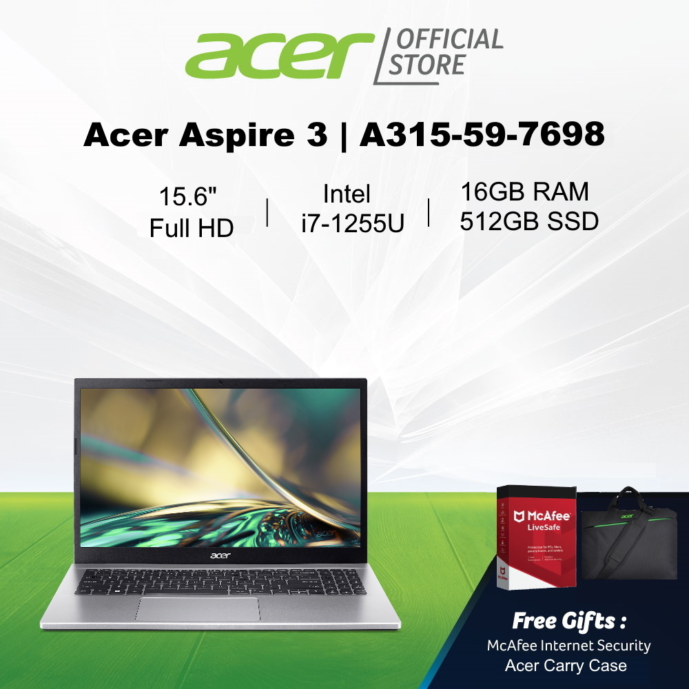 [Intel i7-1255U] Acer Aspire 3 A315-59-7698(Silver) 15.6 Inches FHD Laptop | 16GB RAM.432141