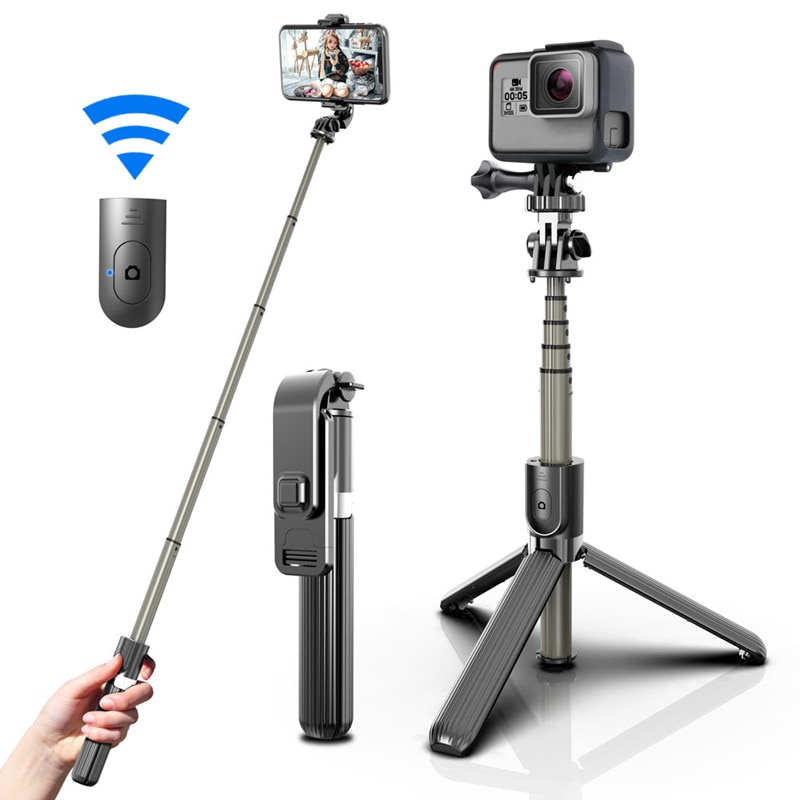 [gobuy999] Wireless Bluetooth Selfie Stick with Tripod Extendable Portable Foldable Monopod for IOS Android iPhone Gopro Cameras