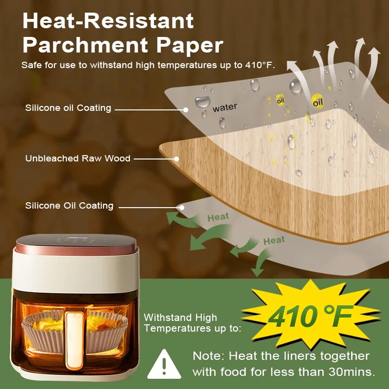 【The-Best】 50/100pc Oil Paper Holder For Air Fryers Disposable Baking Oil Absorbing Baking Tray Paper Food Grade Non Stick Kitchen.