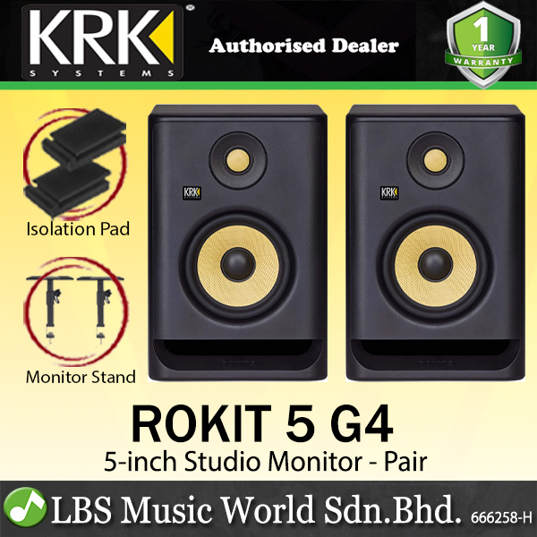 KRK Rokit 5 G4 RP5G4 5 Powered Studio Reference Monitor Speakers Pair w  Stands