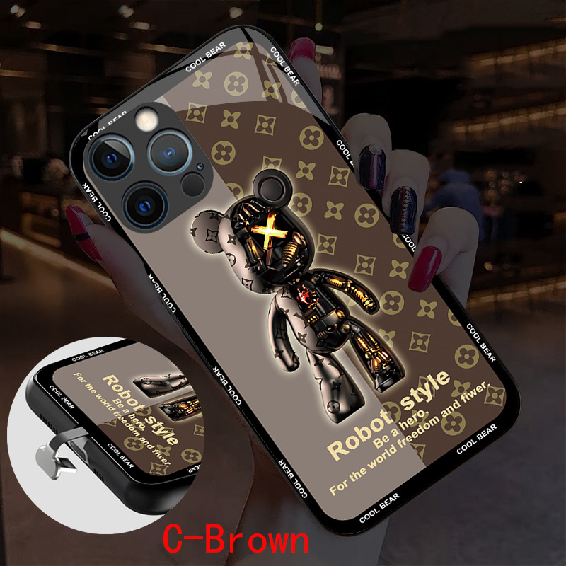 Cute Bear LED Luminous Call Light Flash Up Phone Cases For iPhone 14 Pro Max 13 12 X Xs  Intelligent Smart Control Incoming Glow Cover