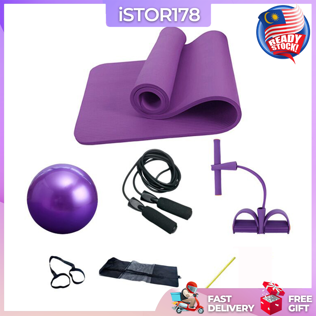 4 IN 1 YOGA EQUIPMENT SET YOGA MAT YOGA BALL PEDAL SIT-UP PULLER SKIPPING  ROPE 瑜伽4件套组 READY STOCK ISTOR178