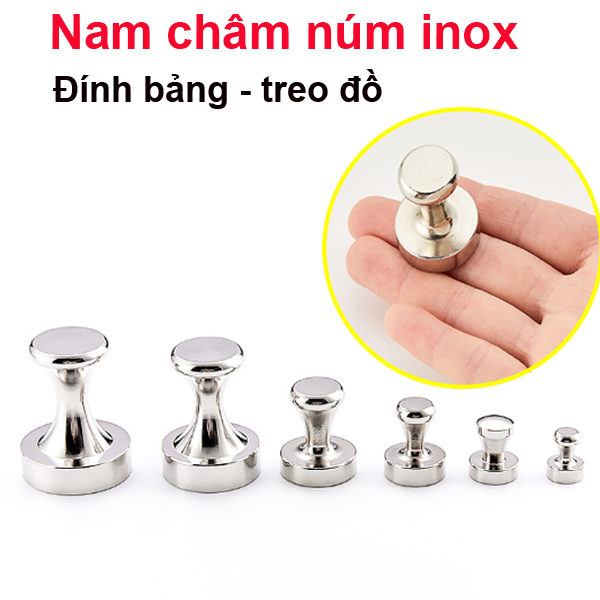 (1 Viên) Nam châm núm inox đính bảng, nam châm núm treo đồ