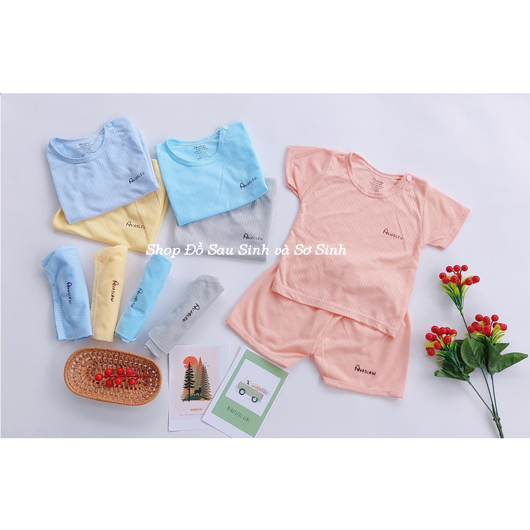Bộ cộc tay cài cúc vai Ava cho bé sơ sinh vải gân tăm nhiều màu, hàng đẹp - BO67
