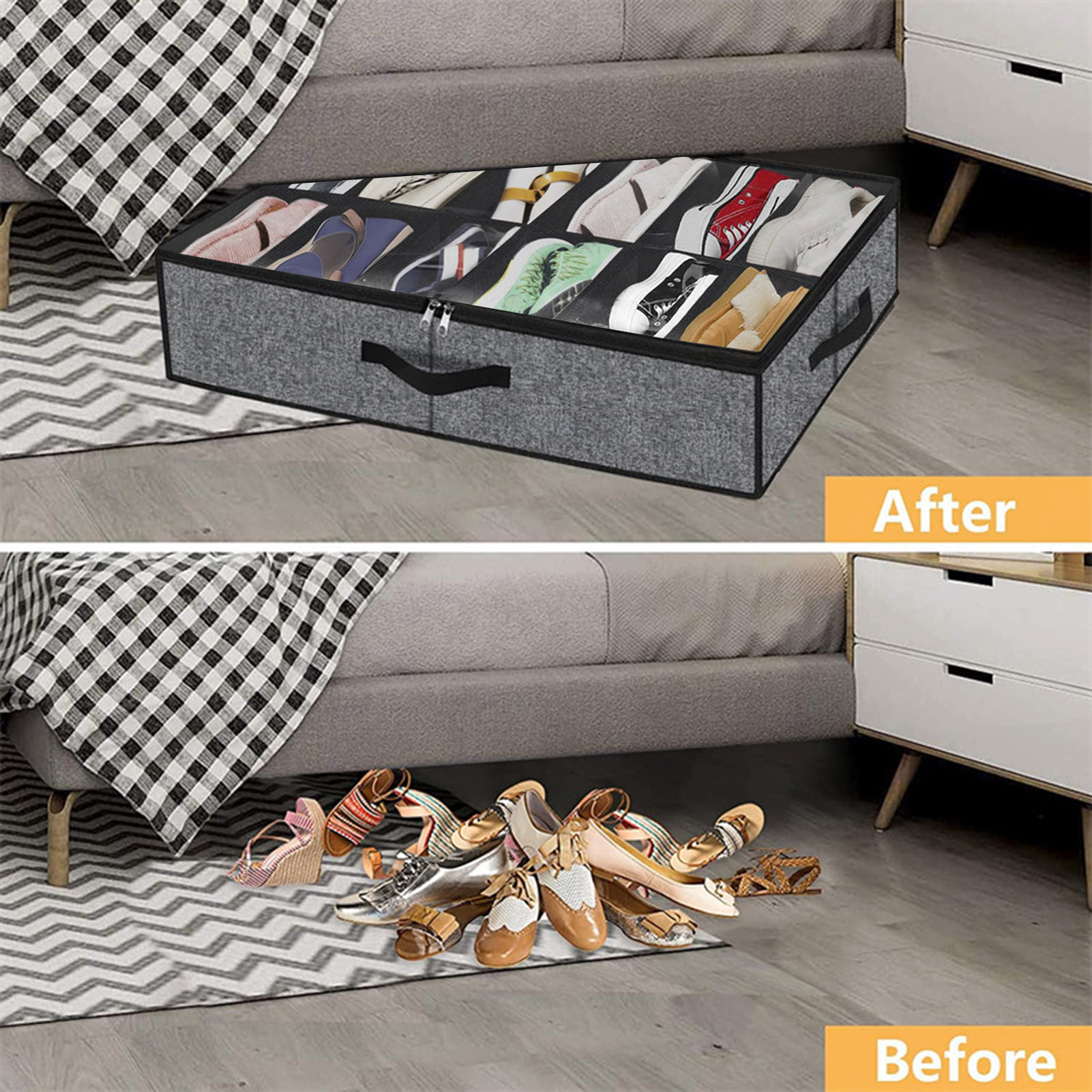 BDZL Bed Bottom Shoe Storage Box Side Handle Shoe Storage Container Space-saving Shoe Storage Box with Clear Dust-proof Cover Ideal Organizer for Home Bedroom