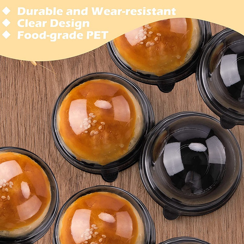50 Pcs 2 of Transparent Plastic Mini Cupcake Container with Clear Dome,Muffins Cheese Pastry Dessert Mooncake Display Holder for Wedding Birthday Party Black 
