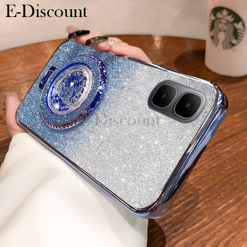New Phone case Tecno Spark Go2 POP10 Back cover with Liquid Glitter Quicksand hourglass Stand Holder Luxury Shiny Gradient Plating Girls Slim for Tecno Spark Go 2 POP 10 case