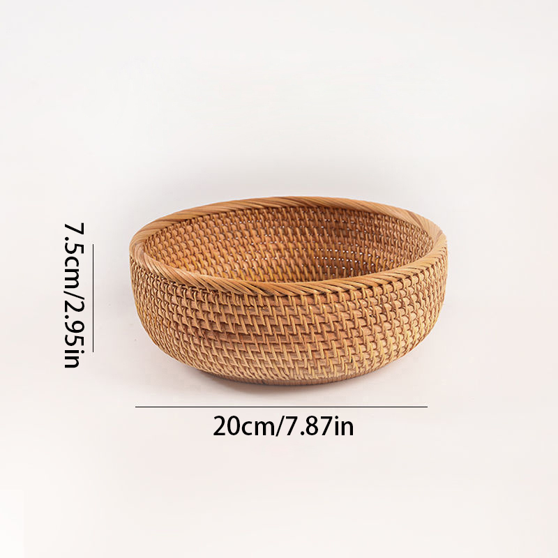 Pzcf Bohemia Woven Fruit Storage Basket Circular Rattan Basket Storage Basket Tray Kitchen Accessories Handmade