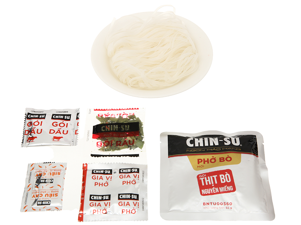 Phở bò Chinsu gói 132g (thịt bò nguyên miếng)