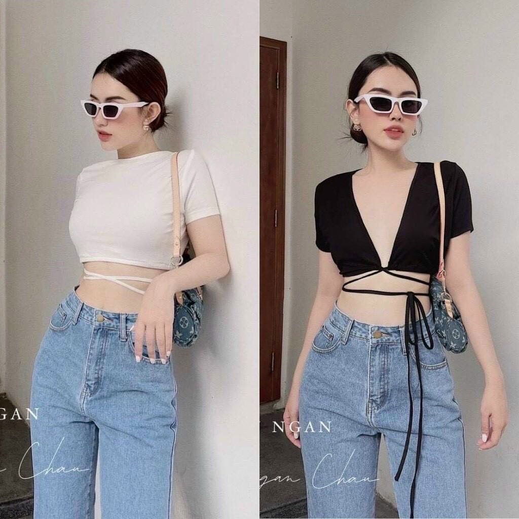 Áo mặc 2 kiểu dây cột xẻ ngực