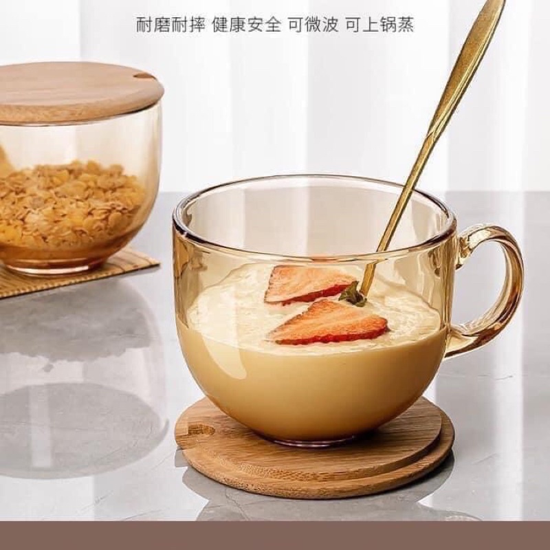 Set 2 Cốc Thuỷ Tinh Màu Hổ Phách Có Tay Cầm