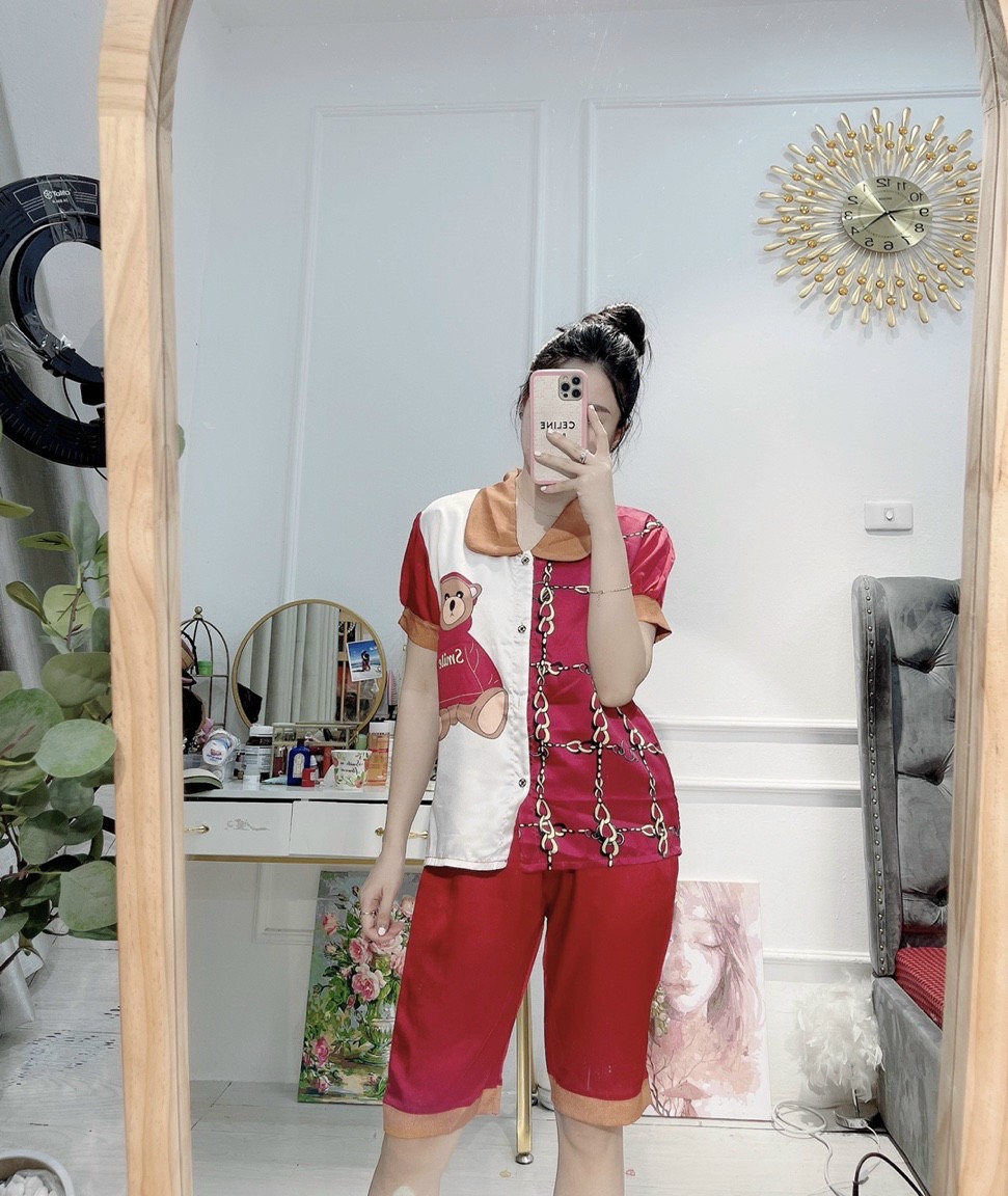Bộ LỤA SATIN QUẦN LỬNG hoạ tiết cute FREESIZE dưới 65kg (ẢNH THẬT)