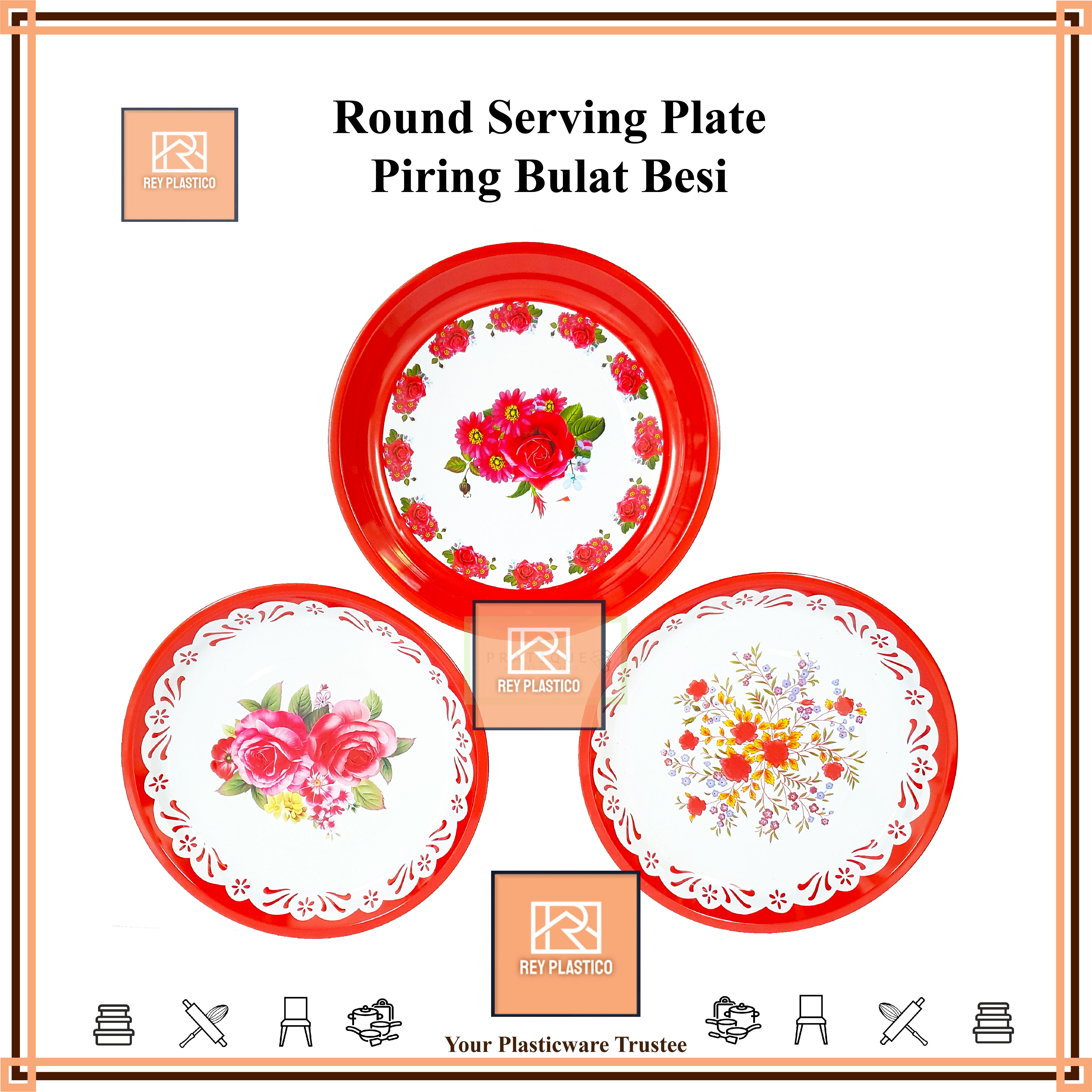 Round Enamel Plate/ Red Flower Plate/ Piring Bulat/ Dulang Besi | Lazada