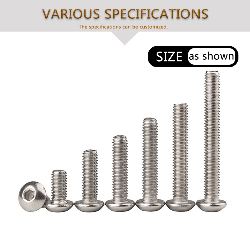 M3 M4 304 Stainless Steel Button Head Hex Hexagon Socket Screw Round Head Allen Bolt Machine Screws Length 3mm -70mm Millimeters