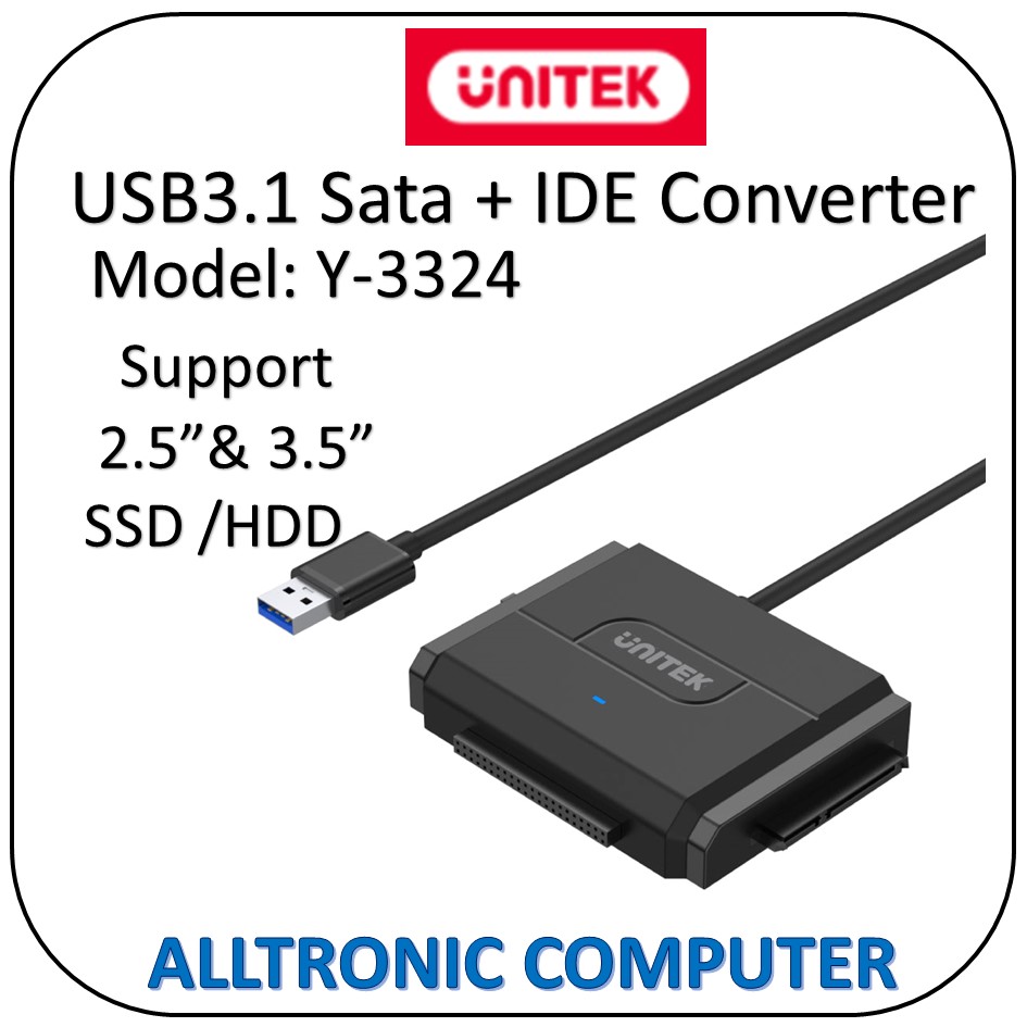 Unitek Usb 3 1 Sata And Ide Converter With On And Off Switch Support 2 5 And 3 5 Ssd Hdd Model Y 3324 Y3324 Lazada Singapore