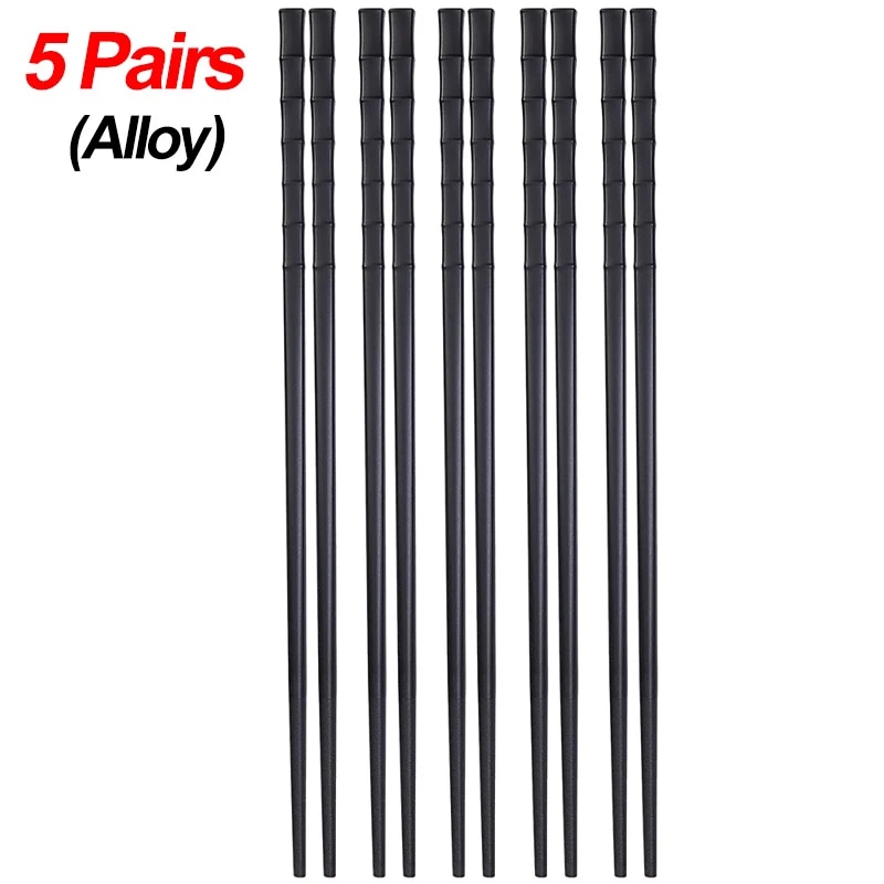 5Pairs Stainless Steel Reusable Chopsticks Non-slip Chinese Chopsticks Food Sticks for Kitchen Tableware Sets