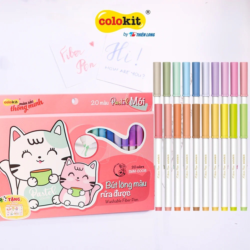 Bút lông 20 màu fiber pen thiên long colokit viết nét thanh nét đậm swm-c008 / swm-c009