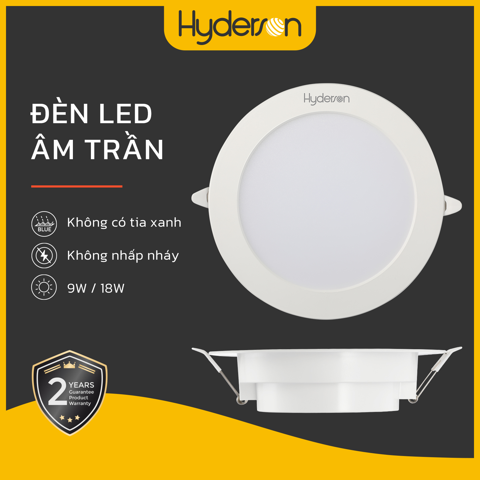 Đèn LED âm trần Hyderson 9W 18W tròn 4 “6 ” LED âm trần Đèn LED 6500K