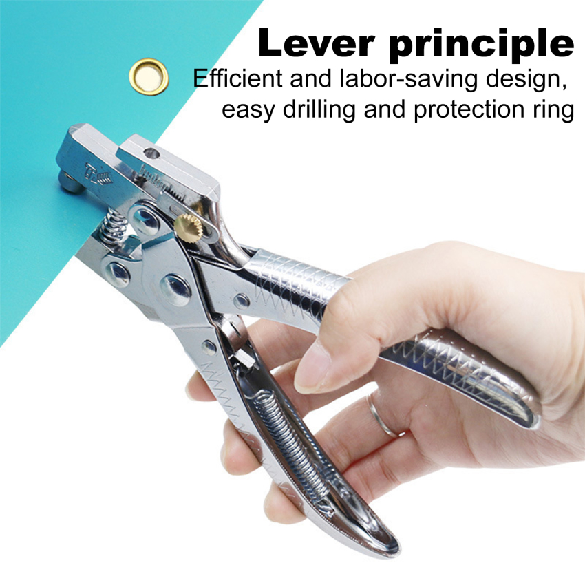 1Set 2-in-1 Hole Punch Pliers 5mm Single Round Hole Hand Press Pliers and Metal Buttons for Paper Leather Plastic