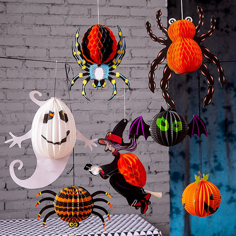 【Yibei Fairy Tale Toy City】decoration props paper pendant spider pumpkin ghost garland bar haunted house decoration prank.