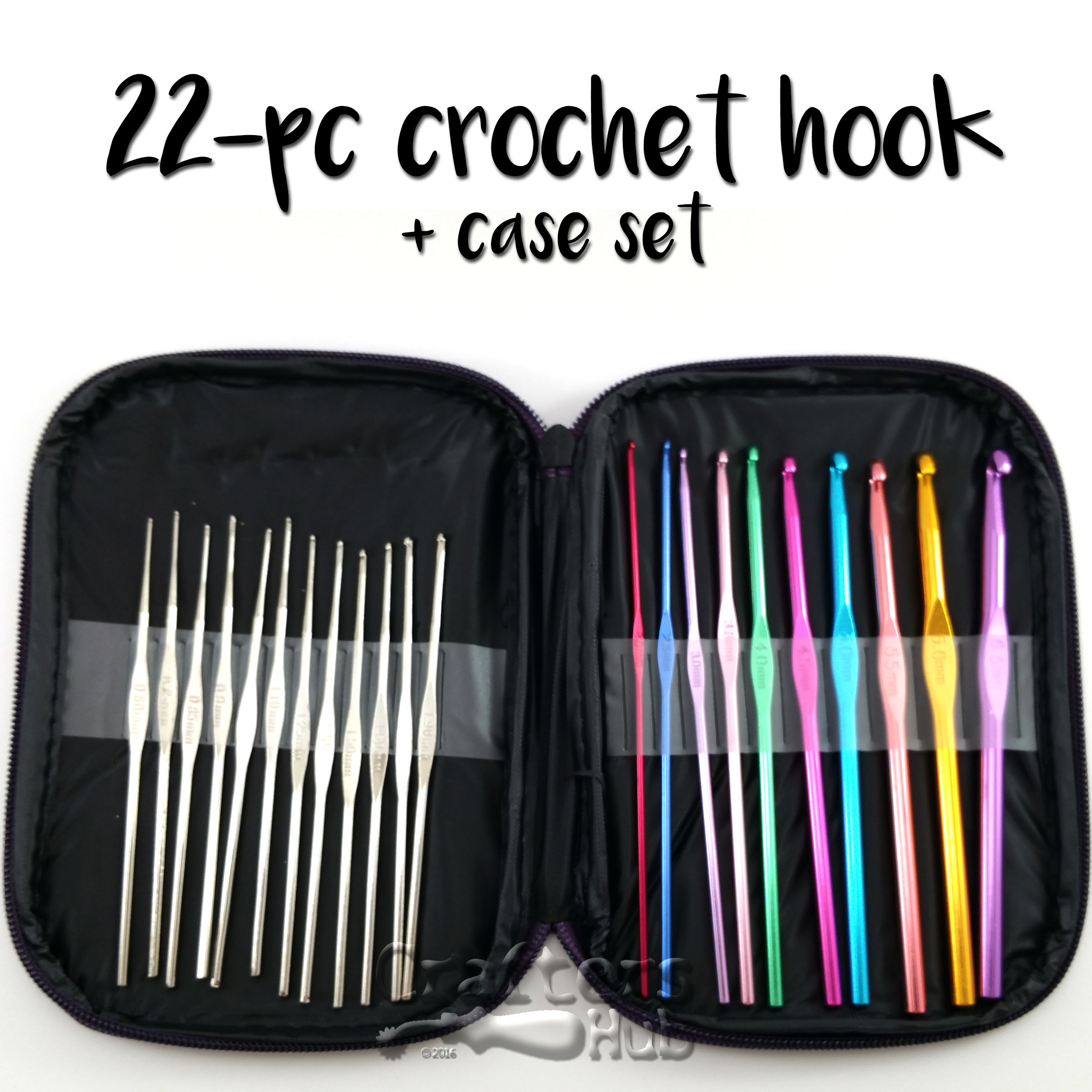 22-pc multi-coloured aluminium crochet hook set / needles / tools