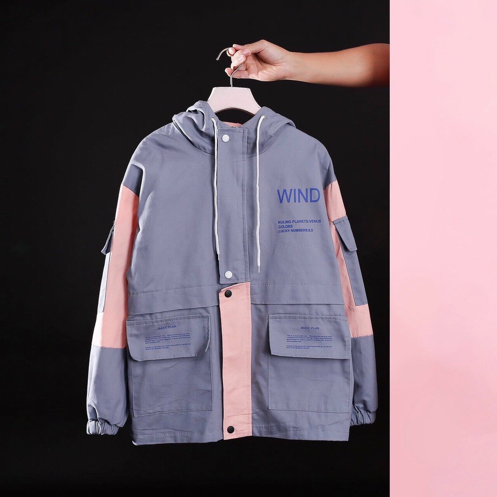 Áo khoác kaki túi hộp nam nữ 2 lớp in WIND dày dặn thời trang