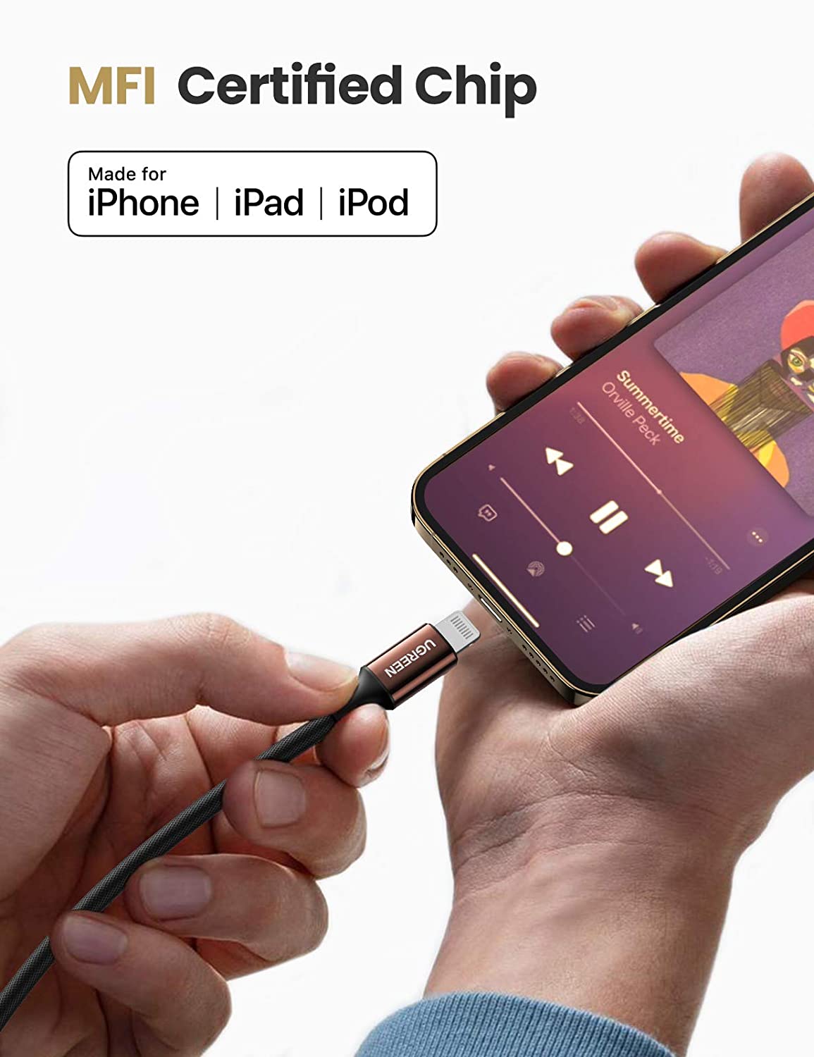 Dây cáp 2RCA sang Lightning dạng dù bện UGREEN AV166