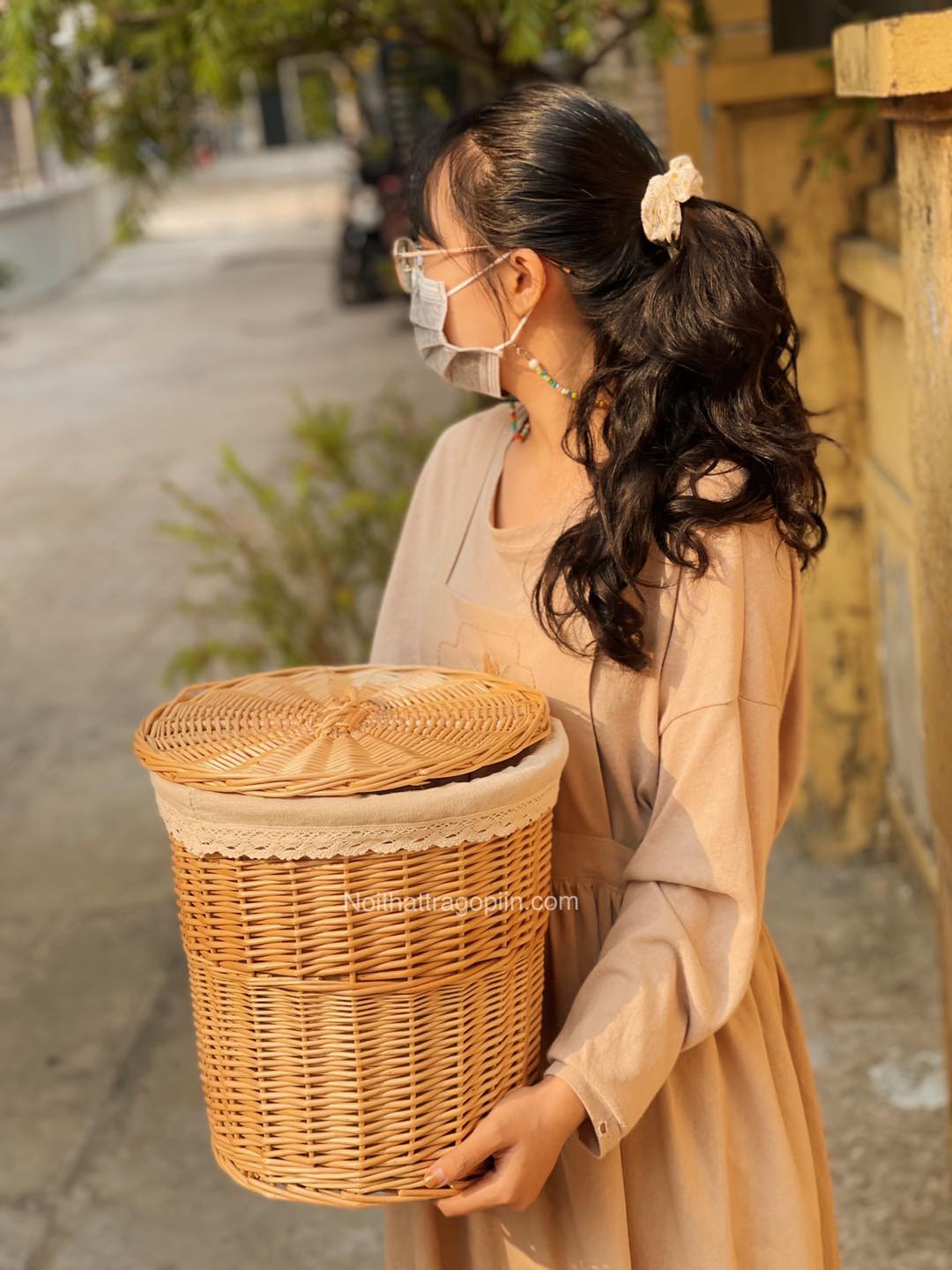 Giỏ mây tròn có nắp