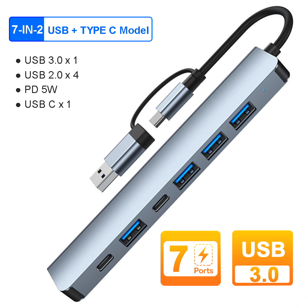 【Popular Categories】 7-in-2 USB 3.0 Hubs USB HUB Type C HUB OTG Adapter Multi USB Splitter USB Dock Station Type C 3.1 to USB 3.0 For PC.
