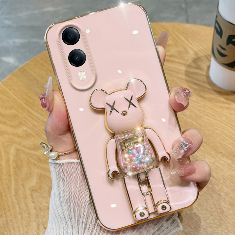 New Phone case Vivo Y04 / Y04S Back cover Soft Electroplated Quicksand Hourglass Pellet KWAS Bear silicone shockproof Protector Smooth for Vivo Y04S / Y04 case.
