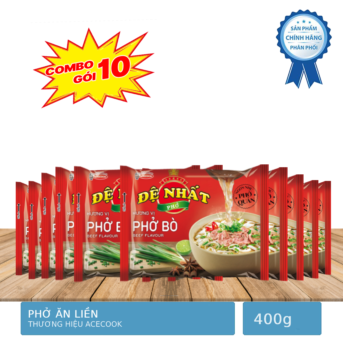 Combo 10 Gói Phở Ăn Liền Đệ Nhất Gói Lớn 68g