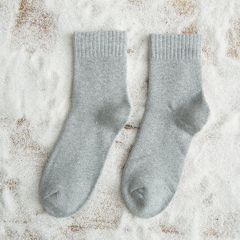 LD High Quality 1 Pair Of Women's Socks Napped Terry Thick Cotton Solid Color Medium Tube Pile Socks