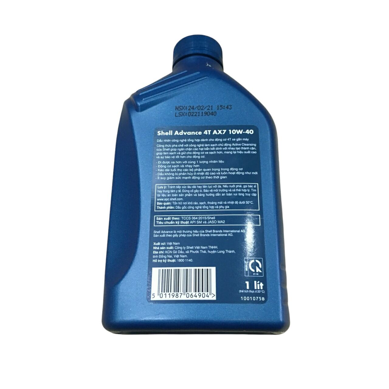 [CÓ CHIẾT LẺ] NHỚT SHELL ADVANCE AX7 10W40 Synthetic Based 1L (Nhớt xe số)