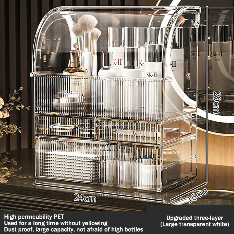 Transparent tabletop dustproof acrylic cosmetics storage box, dresser, large capacity skin care products storage rack, drawer type simple