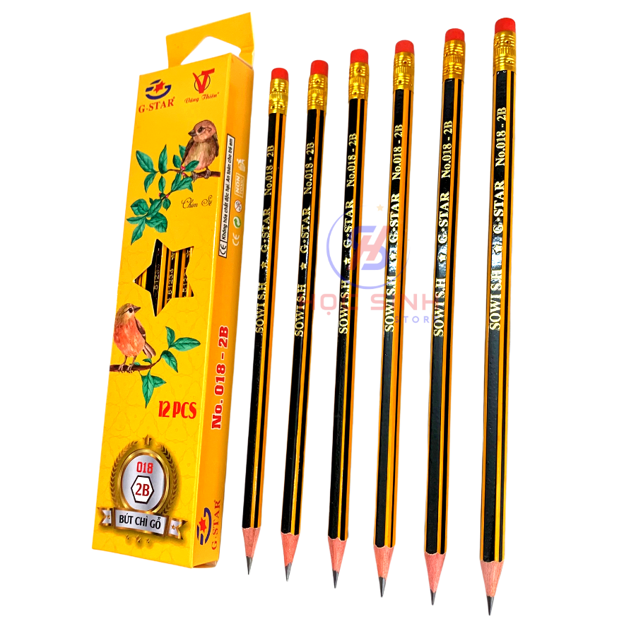 Hộp 12 Cây Bút Chì Gỗ 2B G Star No.018, Màu Chì Đậm, Chuốt Không Gãy - VPP No.1